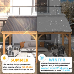 AECOJOY 16' x 10' Outdoor Wooden Gazebo, Patio Lean to Hardtop Pergolas and Gazebos