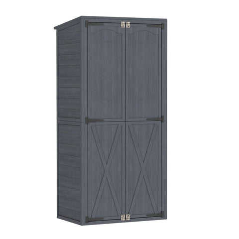 AECOJOY Outdoor Wooden Storage Cabinet Weatherproof, Garden Vertical Storage Shed with 3 Adjustable Shelves