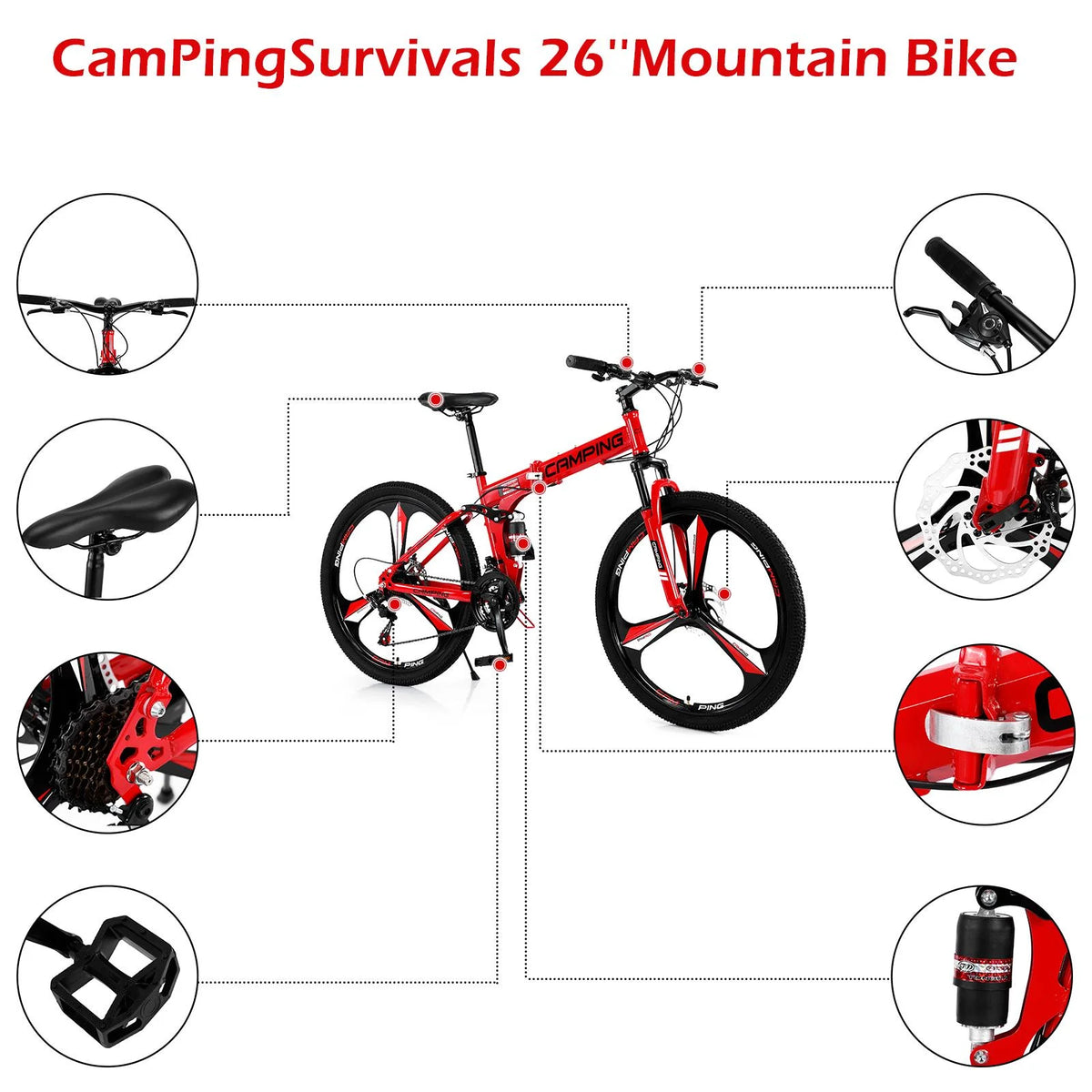 Zimtown 26" Folding Mountain Bike, Shimano 21 Speed MTB Bicycle for Adults, Black