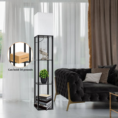 63" Shelf Floor Lamps with Shelves for Living Room Bedroom Office AVV Wood Modern Standing Lamps Black