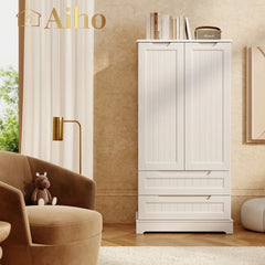 Aiho Storage Cabinet with 2 Doors & 2 Drawer, Pantry Cabinet for Kitchen, Studio, Living Room - White