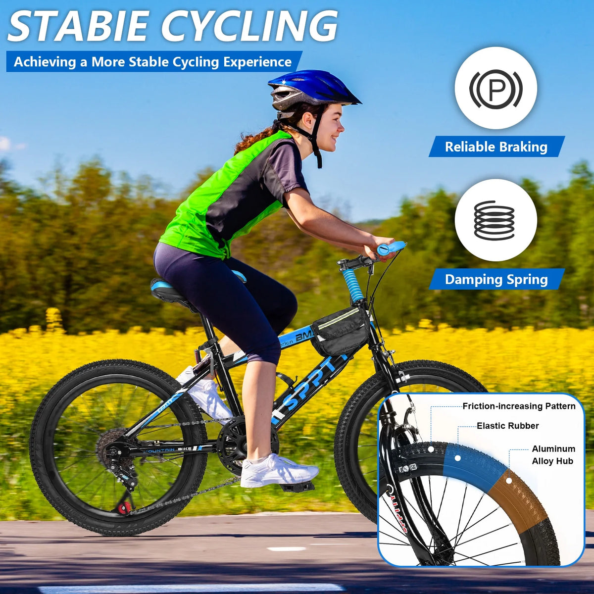 SPPTTY 20 - 24 in Bike, 6 - Speed Mountain Bike for Men Women Boys Girls, Comfort Saddle, Blue