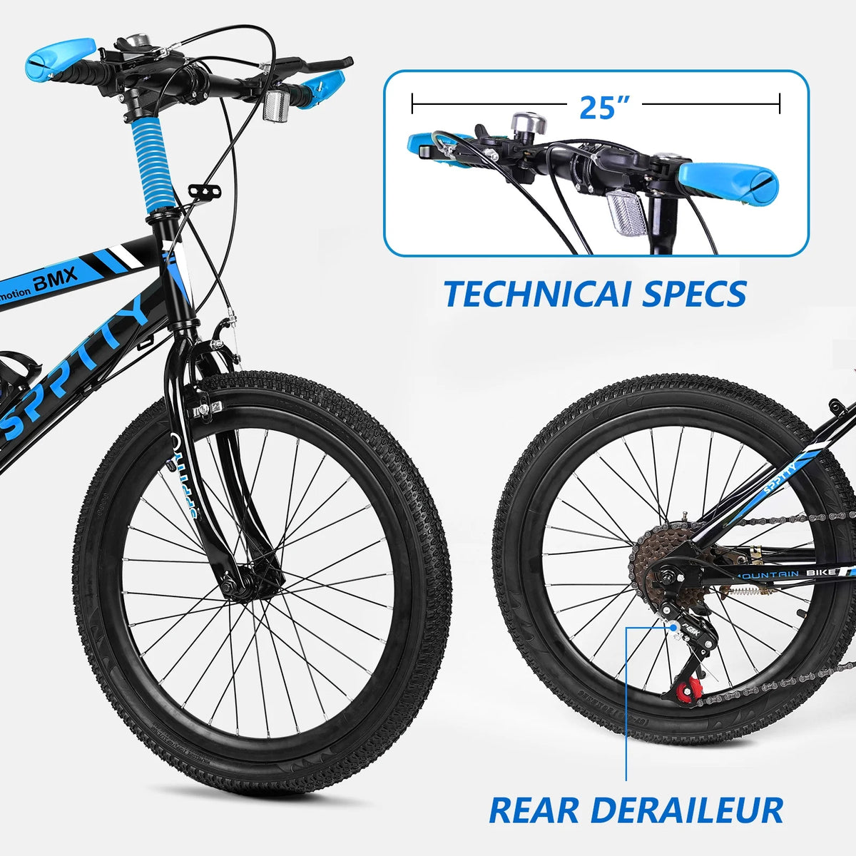 SPPTTY 20 - 24 in Bike, 6 - Speed Mountain Bike for Men Women Boys Girls, Comfort Saddle, Blue