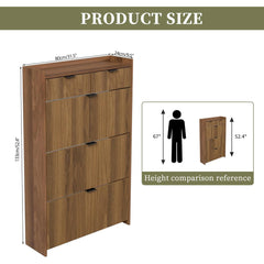 Shoe Cabinet, Free Standing Tipping Bucket Shoe Rack Organizer with 3 Flip Drawers, Modern Entryway Narrow Shoe Rack with 2 Drawers & Top Storage, for Hallway Bedroom, Walnut