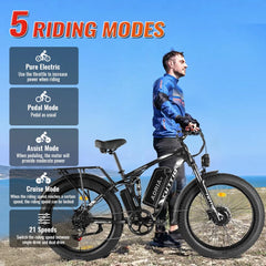 TUTTIO Adria26 5000W Electric Mountain Bike for Adults, 26" Fat Tire E - Bike for Men, 7 Speed, Max 46mph