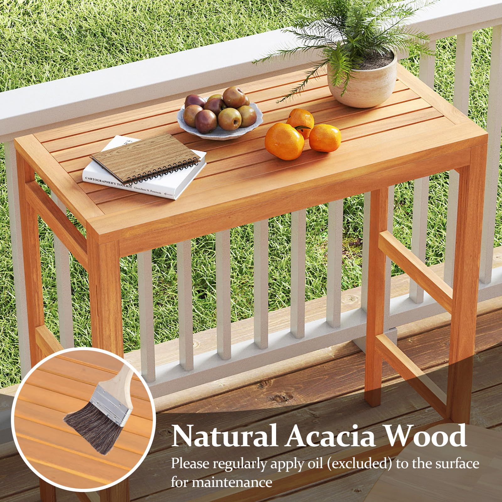Tangkula Patio Rectangle Counter Height Pub Table with Slatted Tabletop