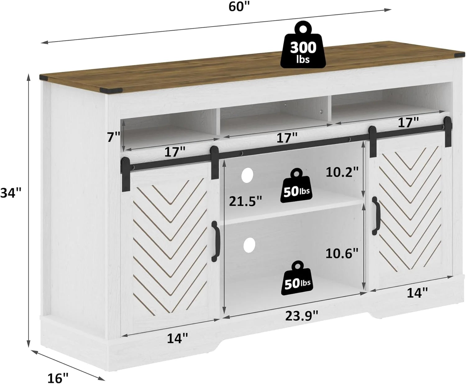 Mayincolor Farmhouse TV Stand for 65+ Inch TV, 34'' Tall Entertainment Center with Sliding Barn Doors, Rustic Wood Media Console Storage Cabinet Television Stand for Living Room, Light Grey