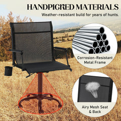AECOJOY Hunting Swivel Chair, Adjustable Height, Foldable Backrest, Sturdy Frame for Long Hunts
