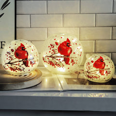 Kaowod Crackle Glass Ball Cardinal Lamp, Light Up Red Cardinal Stained Glass Christmas Decor Accent Lamp, Lighted Red Bird Globe Glass Table Lamp,