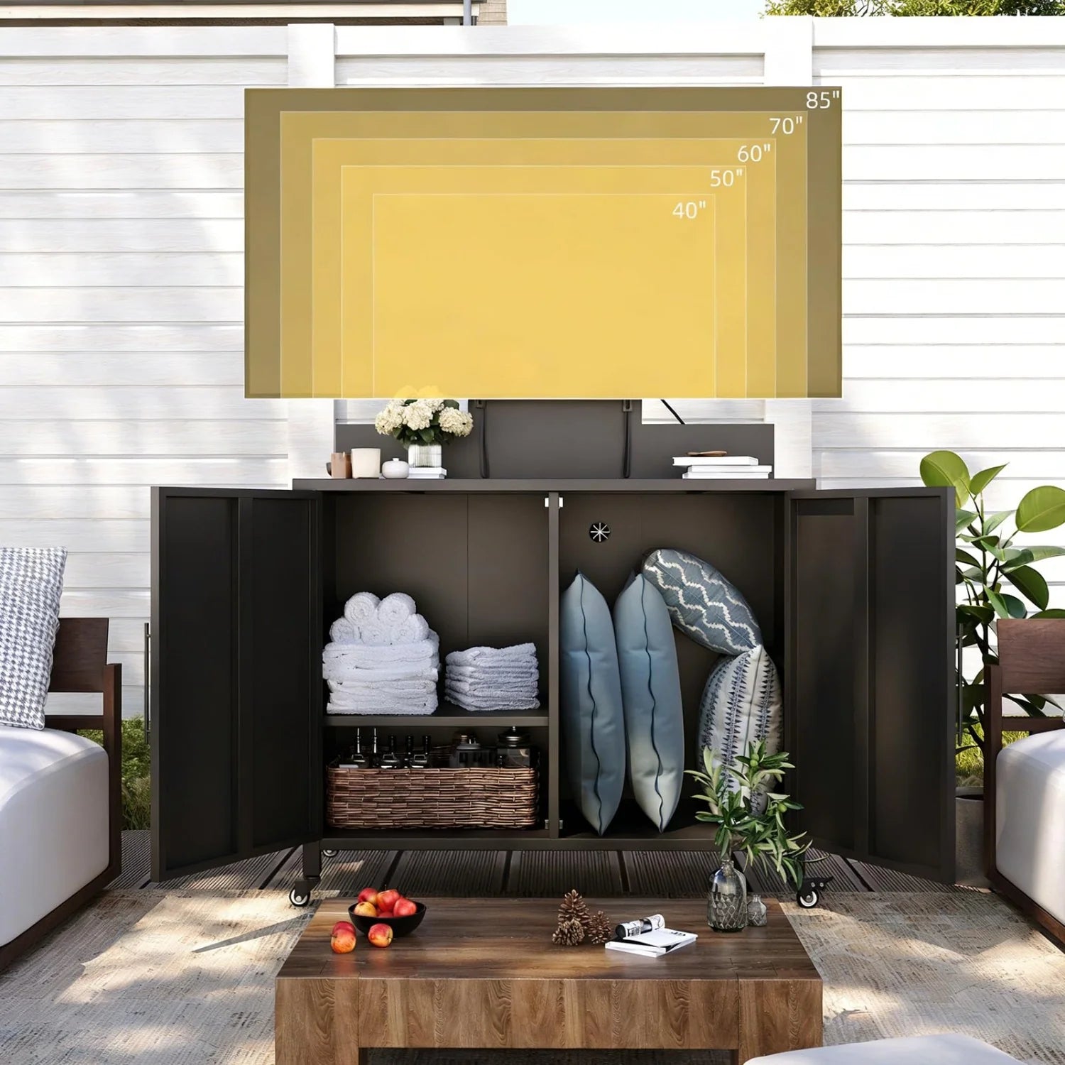 AECOJOY Outdoor Storage Cabinet with TV Mount for 40–85 Inch TVs, Outdoor TV Stand with Storage Cabinet Waterproof