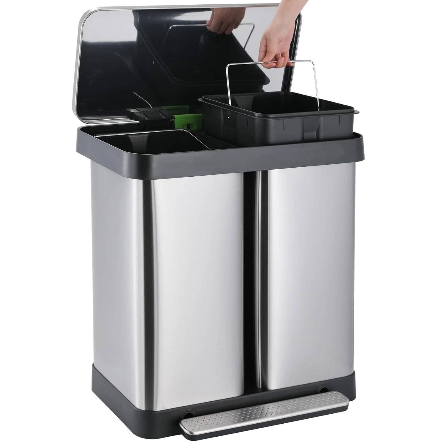 Arlopu 16 Gallon / 60 L Dual Trash Can, Stainless Steel Kitchen Garbage Can with Soft - Close Lid, Home Office Classified Recycle Bin