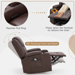 AECOJOY Massage Recliner Manual Chair with Heating & 360° Swivel Rocking Function, Brown
