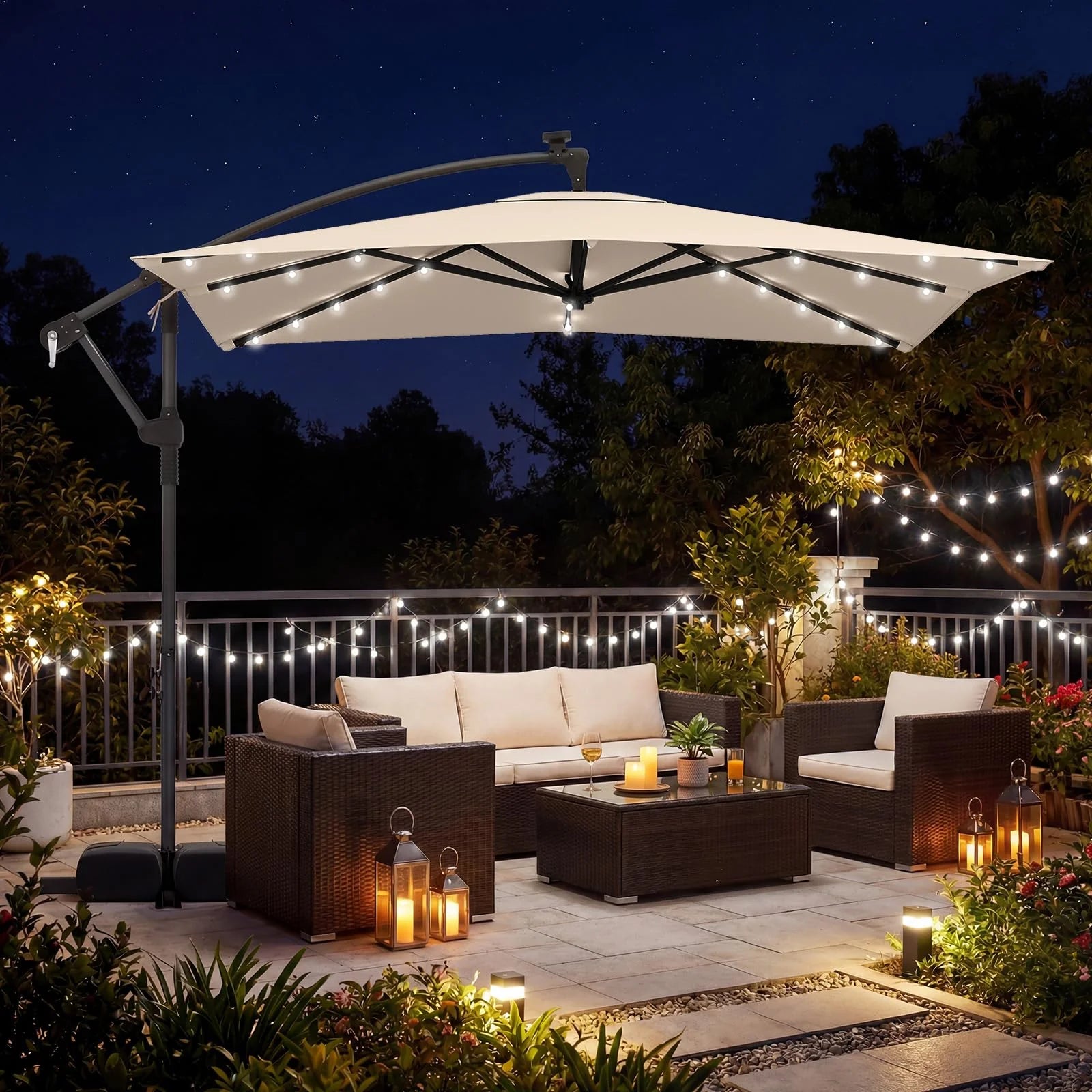 Tangkula 8x8 FT Solar Patio Umbrella with Base Included