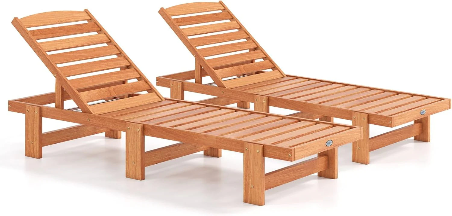 Tangkula Solid Wood Patio Chaise Lounge with 5-Level Adjustable Backrest (1/2)