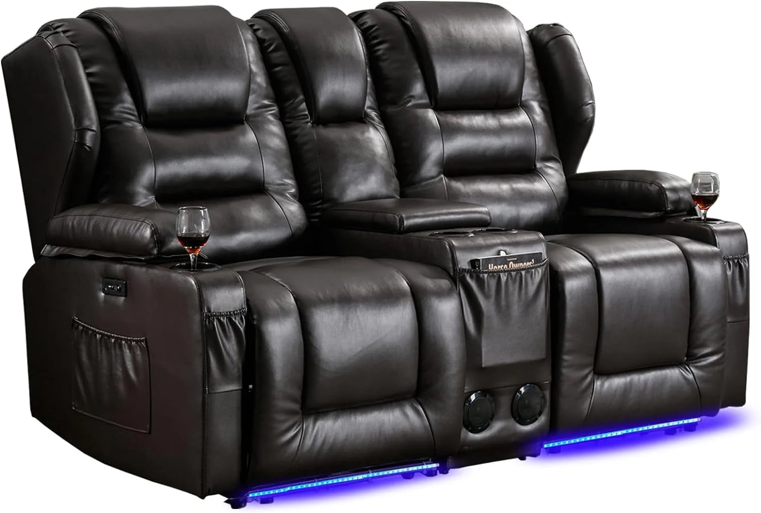 IPKIG Electric Home Theater Seating - Power Recline Chair Loveseat RV Sofa with Console, 67" Double Recliner 2 - Seater RV Couch with Storage/USB Charging/Lighting/Cup Holders for Living Room