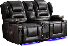 IPKIG Electric Home Theater Seating - Power Recline Chair Loveseat RV Sofa with Console, 67" Double Recliner 2 - Seater RV Couch with Storage/USB Charging/Lighting/Cup Holders for Living Room
