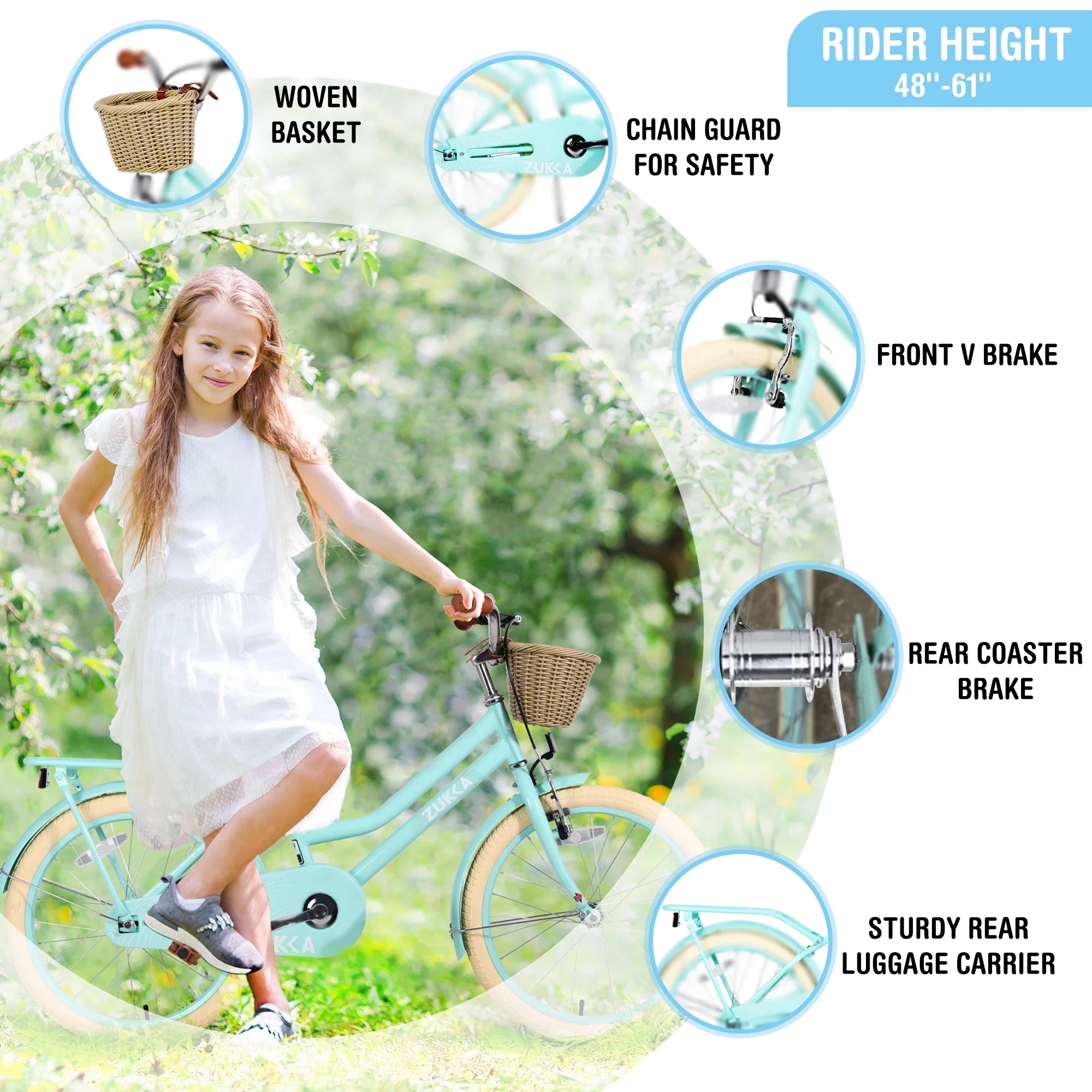 Aezusy 20 in Kids Bike with Basket for 7 - 10 Years Old Girls, Purple