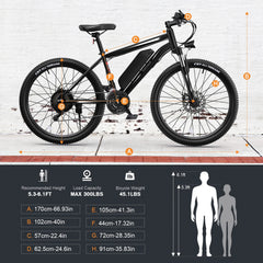 Totguard Electric Bike for Adults, 26" Ebike 350W Adult Electric Bicycles, Electric Mountain Bike with 36V 10.4ah Battery, Suspension Fork, Shimano 21 Speed Gears
