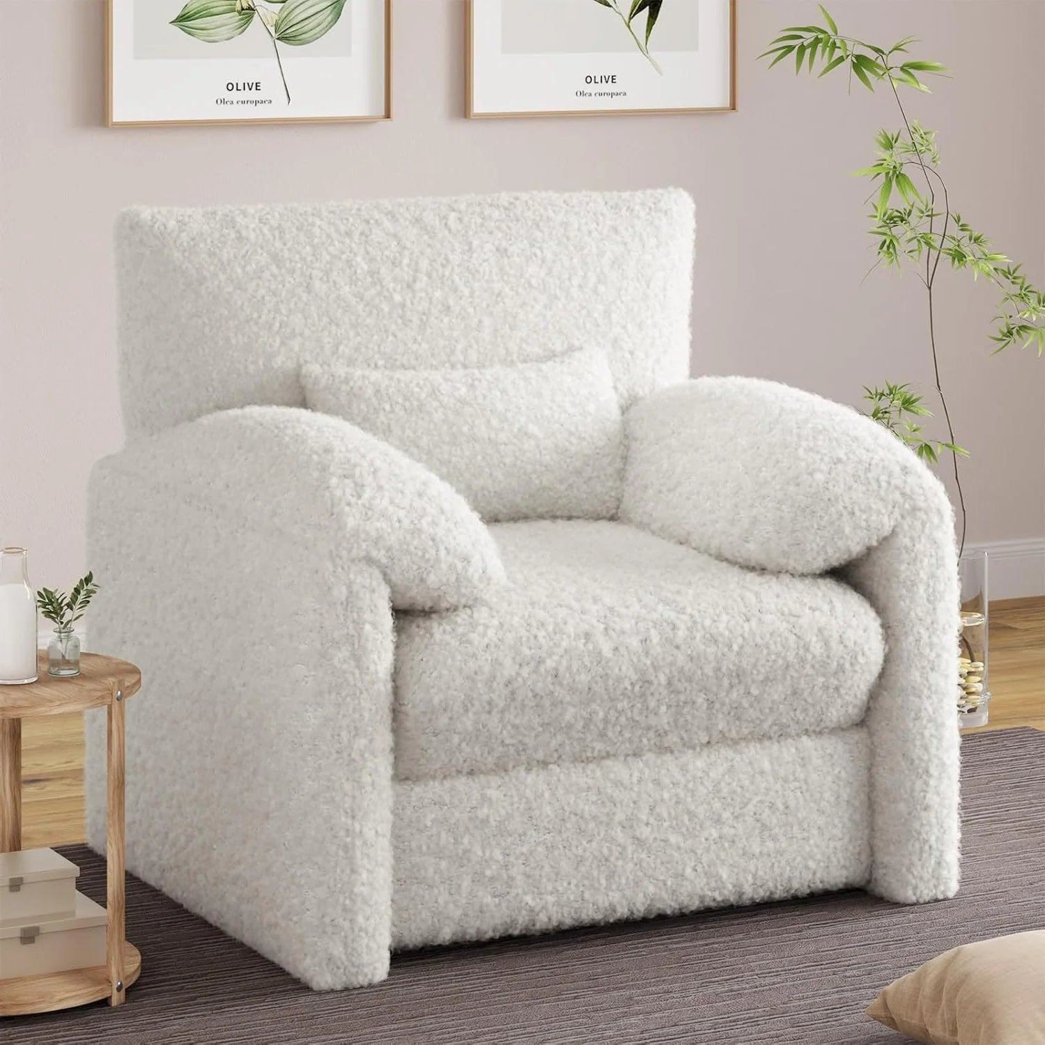 AECOJOY Oversized Armchair, Chenille Mid Century Accent Chair, Comfy Upholstered Single Sofa, Extra Wide Reading Chairs