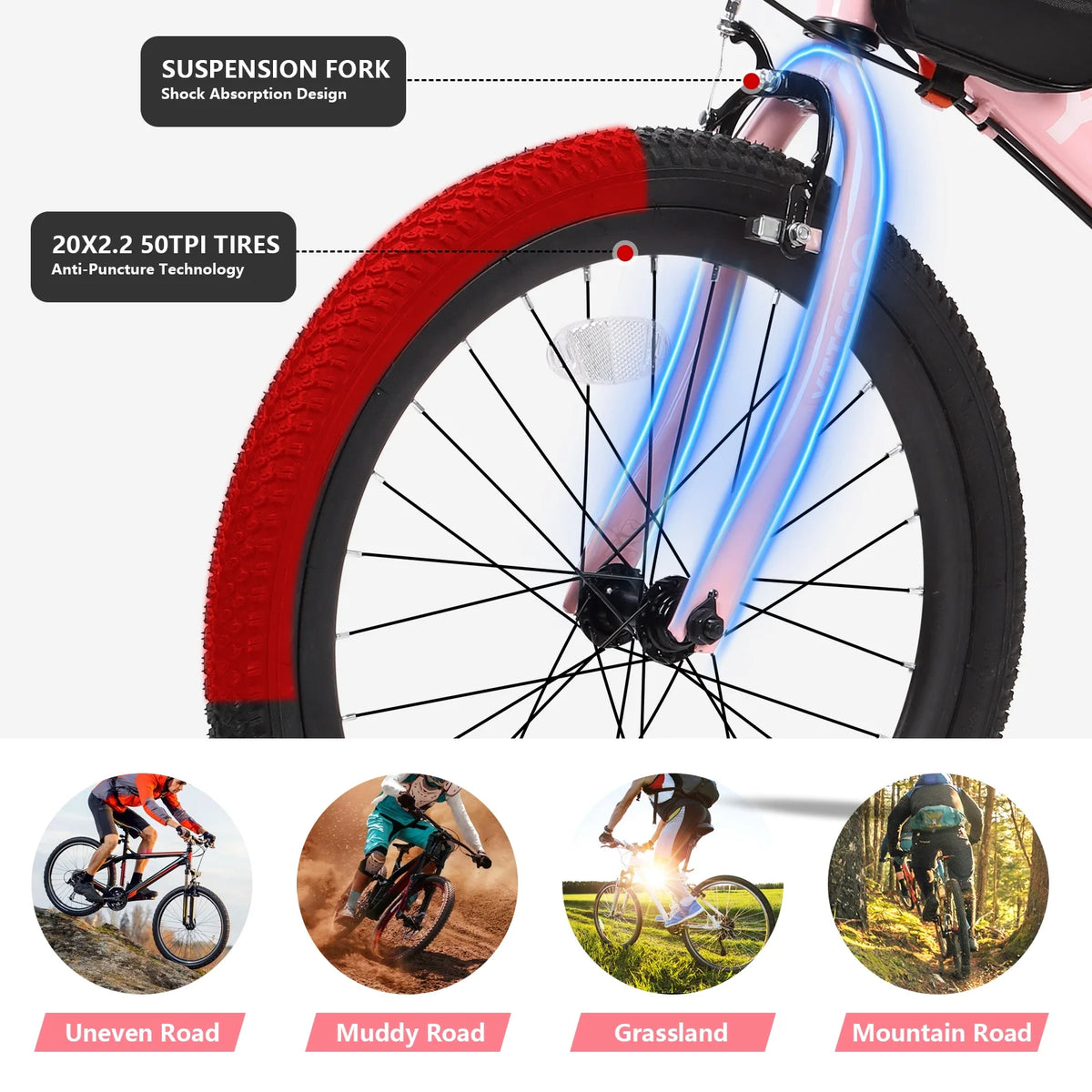 SPPTTY 20 - 24 in Bike, 6 - Speed Mountain Bike for Men Women Boys Girls, Comfort Saddle, Blue