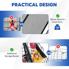 330LBS Foldable Jumbo Shopping Cart w/ 360° Rolling Swivel Wheels & Double Basket, Heavy Duty Folding Utility Cart for Grocery Laundry Luggage