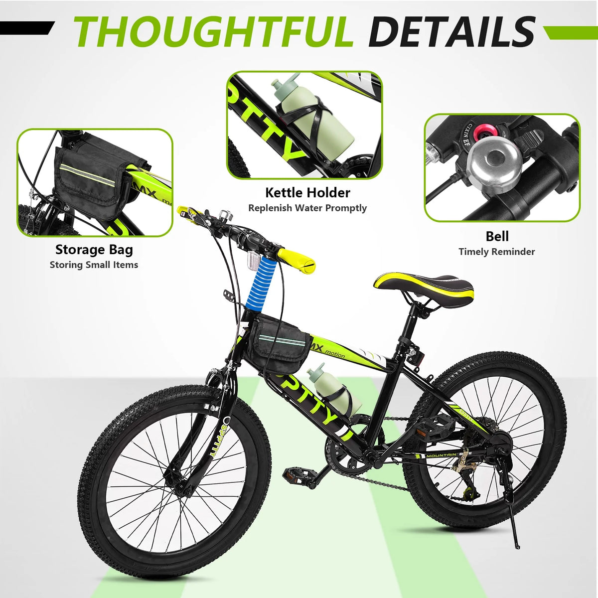 SPPTTY 20 - 24 in Bike, 6 - Speed Mountain Bike for Men Women Boys Girls, Comfort Saddle, Blue