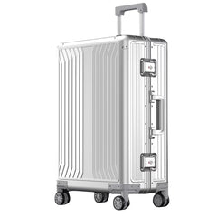 All Aluminum Magnesium Hardshell Carry on Luggage with Wheels, Modern Zipperless Hardshell Checked Luggage with TSA Lock, Airline Approved Metal Suitcase Travel Metal Rolling Luggage