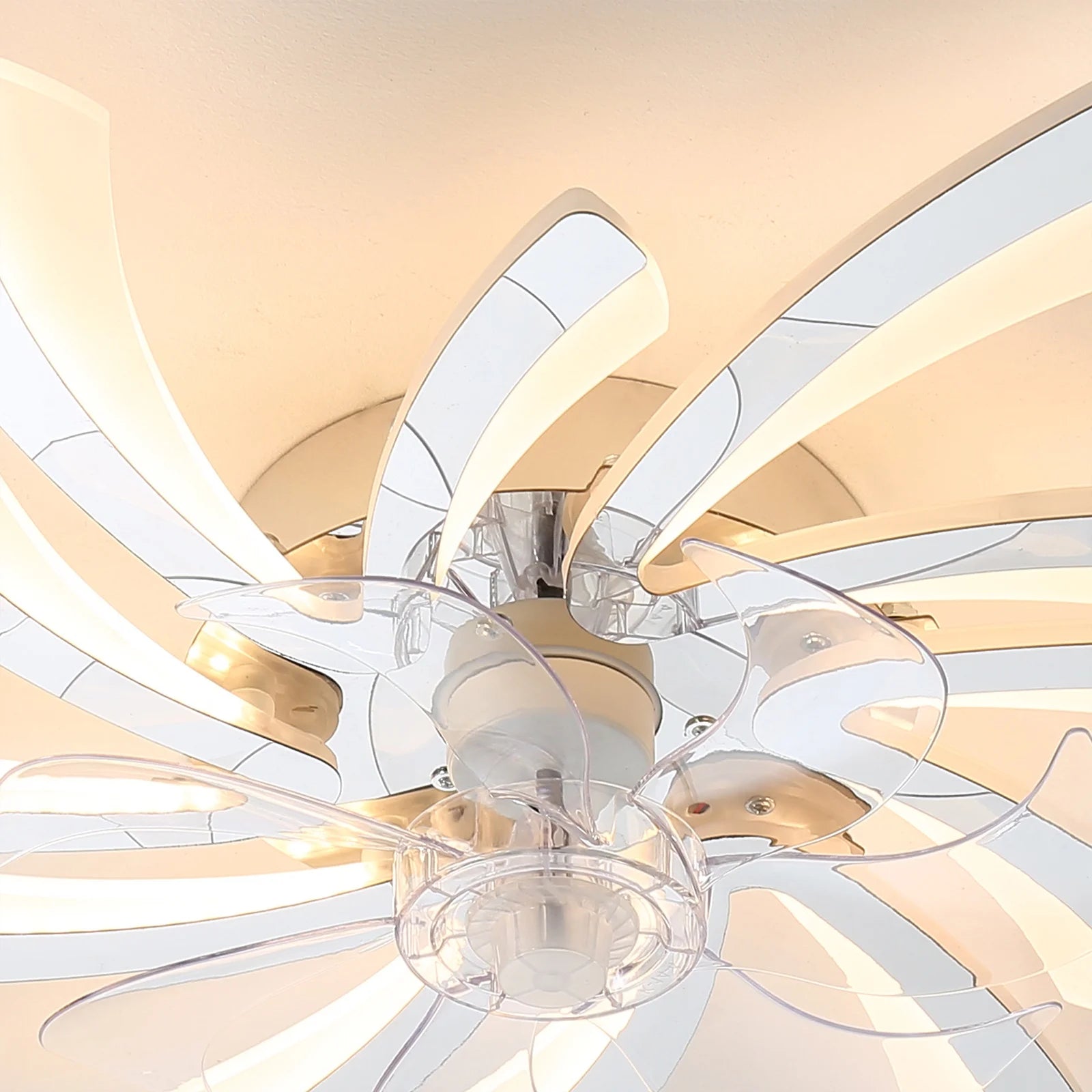 Garwarm Dimmable Ceiling Fan with Light and Remote Control, 27" Small Flush Mounted Ceiling Fan with LED Lights, APP and Remote Controlled, Modern, White