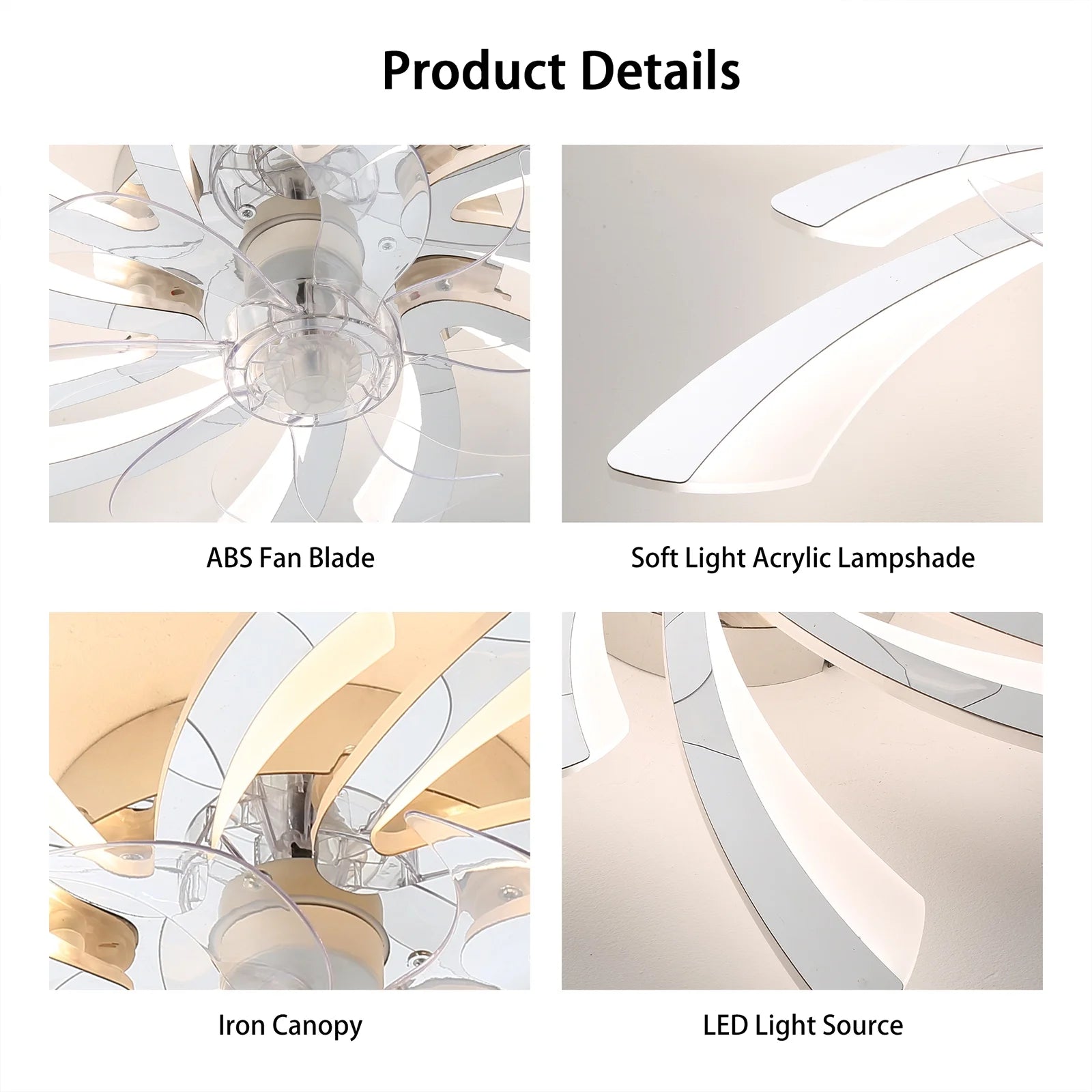 Garwarm Dimmable Ceiling Fan with Light and Remote Control, 27" Small Flush Mounted Ceiling Fan with LED Lights, APP and Remote Controlled, Modern, White
