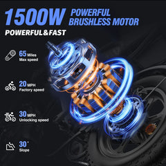 1500W MTB Electric Bicycle 48V 20ah Removable Battery E - Bike，electric Bike for Adults 20" Fat Tire Electric Motorcycle, Shimano 7 Speed Full Suspension Mountain Bike UL2849