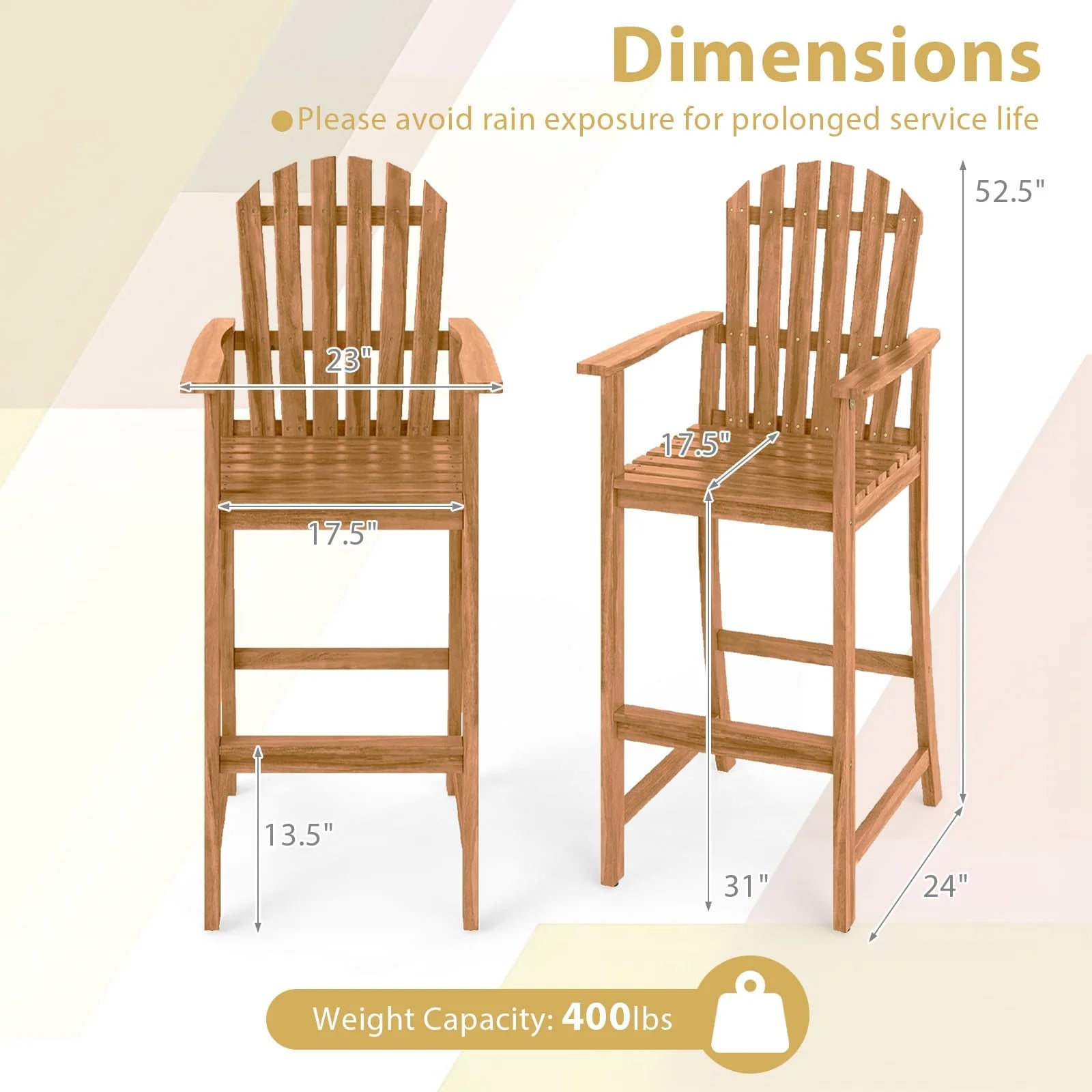 Tangkula Tall Adirondack Chair | Outdoor Acacia Wood Bar Stool with Back