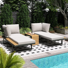 AECOJOY 4 Piece Metal Patio Furniture Set with Waterproof Cover, Convertible Outdoor Daybed with Coffee Table