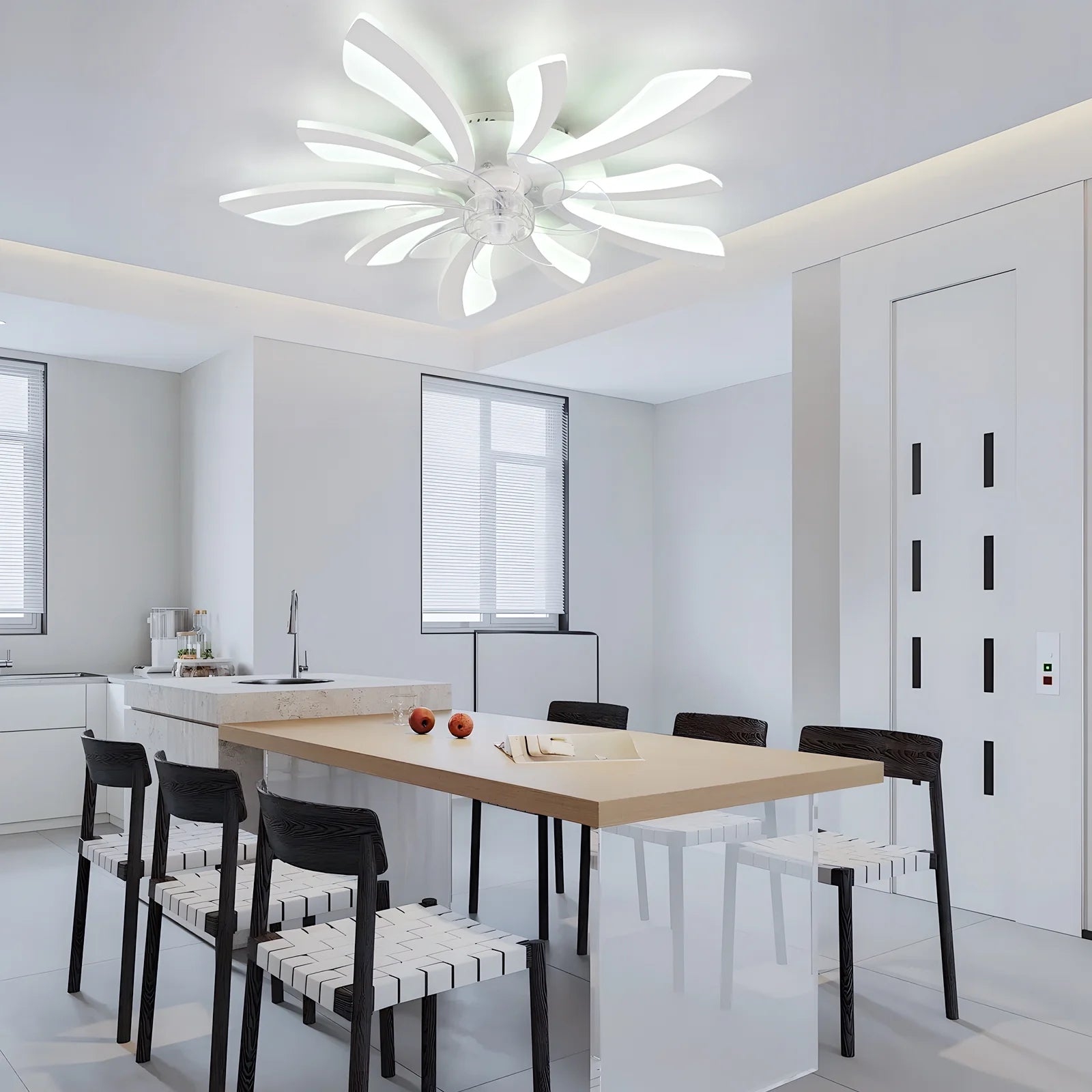 Garwarm Dimmable Ceiling Fan with Light and Remote Control, 27" Small Flush Mounted Ceiling Fan with LED Lights, APP and Remote Controlled, Modern, White