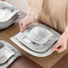 Vancasso 36 Pcs Dinnerware Sets, Plates and Bowls Set for 6, Porcelain Dinner Set, Marble Gray