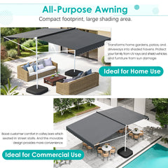 AECOJOY Free Standing Retractable Awning, 13'x10' Dual Side Patio Awnings Outdoor Manual Sun Shade Shelter, Dark Grey