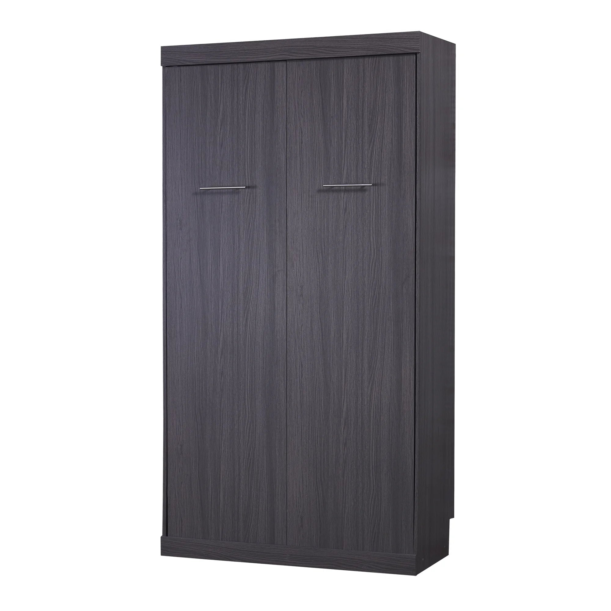 Euroco Wood Full Size Murphy Wall Bed with Wardrobe and Drawers for Living Room, Moveable Wardrobe and Drawers, Space - Saving & Easy Open and Close for Kids Teens Adults, Gray