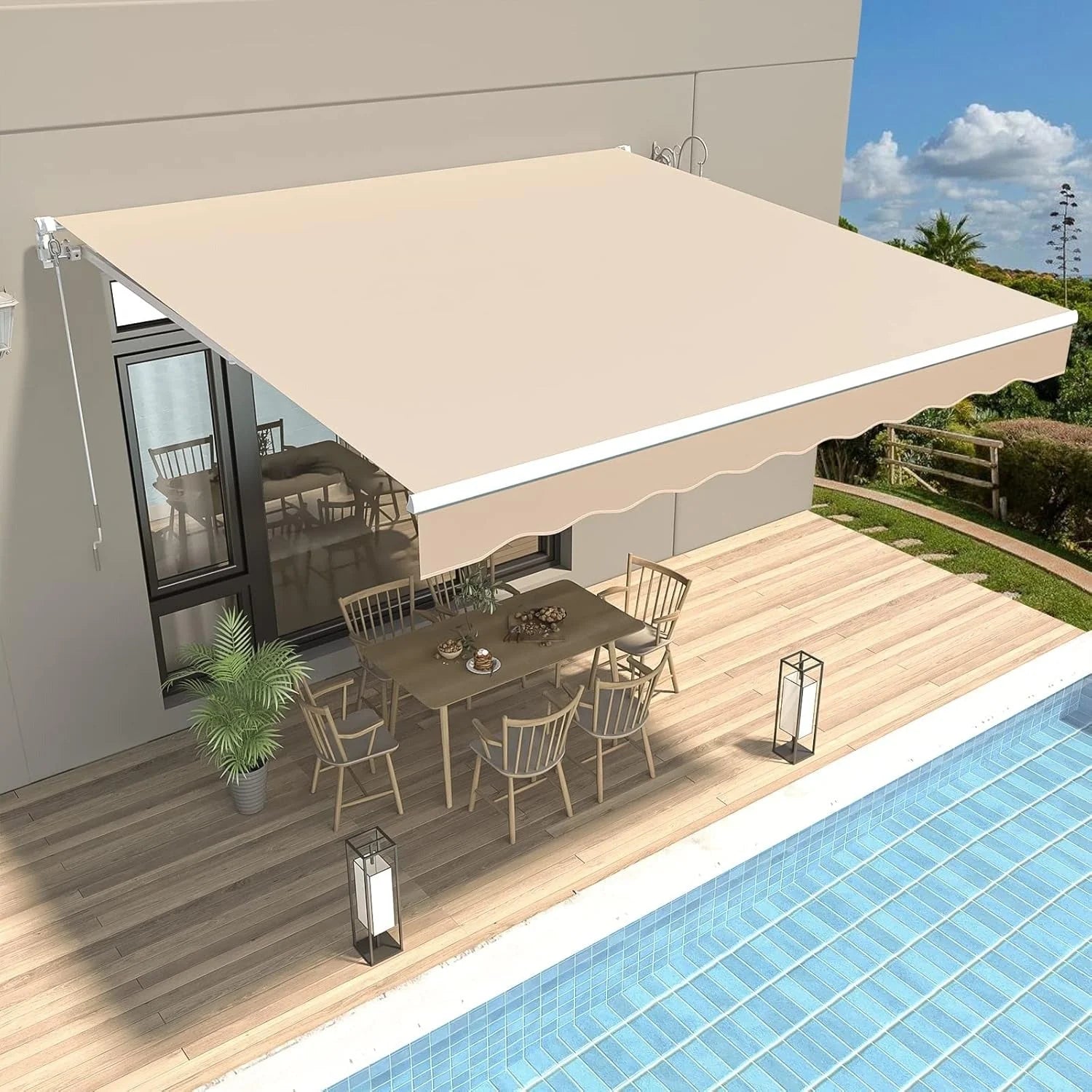 AECOJOY 8.2'×6.5' Manual Retractable Awning Sun Shade, Patio Awning Canopy