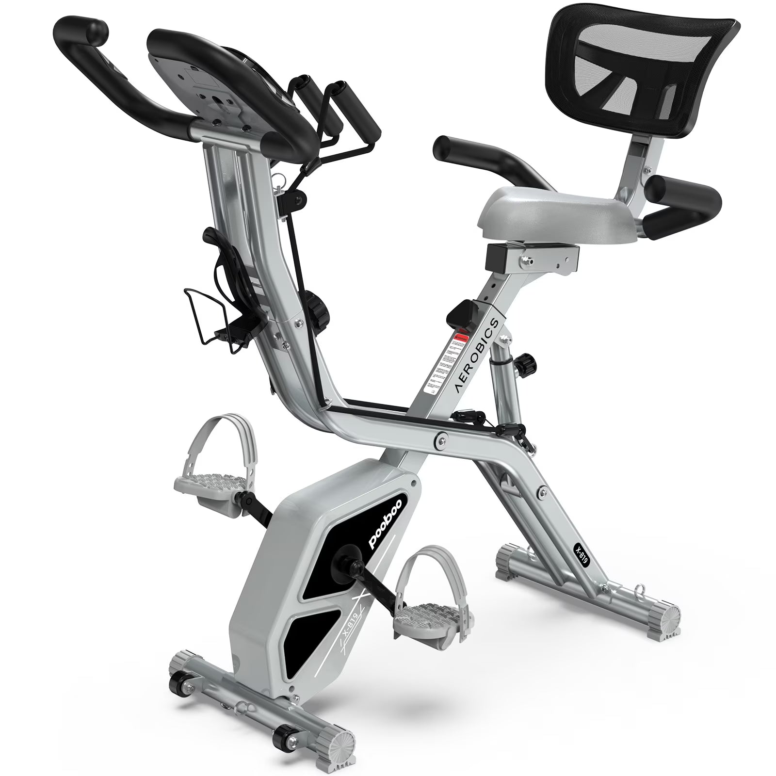 Pooboo 4in1 Folding Exercise Bike Indoor Cycling Bike Stationary Magnetic X Bike Gym Workout 300 lb Easy to Get on/Off