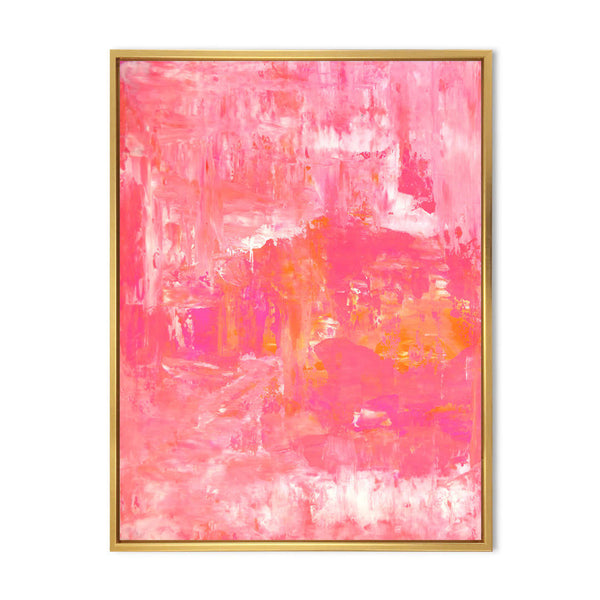 Orange and Pink Abstract Art Colorfields - Modern & Contemporary Canvas Wall Decor Wrought Studio Size: 40" H x 30" W x 1.5" D, Format: Gold Floater