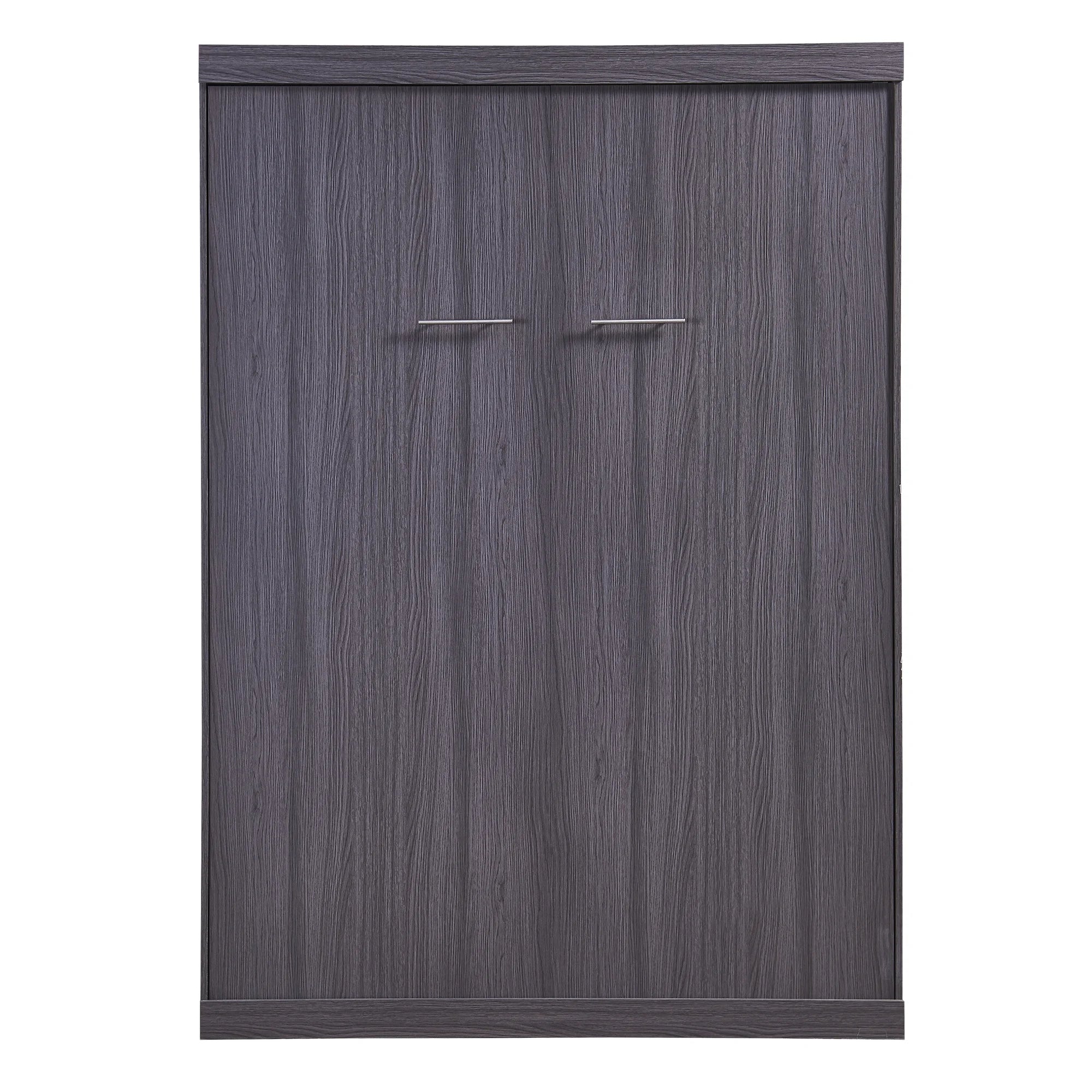Euroco Wood Full Size Murphy Wall Bed with Wardrobe and Drawers for Living Room, Moveable Wardrobe and Drawers, Space - Saving & Easy Open and Close for Kids Teens Adults, Gray