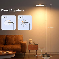 36W LED Floor Lamp, Super Bright Standing Lamp, Modern Stepless Dimmable Torchiere Tall Lamp with Remote Control, 350rotating Head Reading Floor Lamp for Living Room, Bedroom, Office