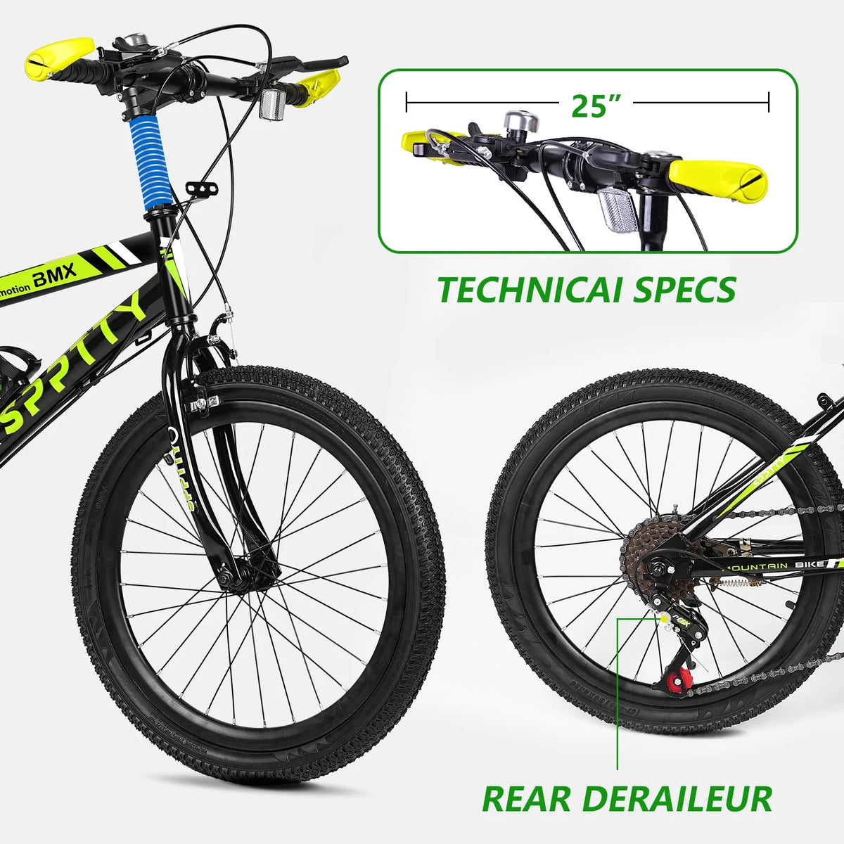 SPPTTY 20 - 24 in Bike, 6 - Speed Mountain Bike for Men Women Boys Girls, Comfort Saddle, Blue