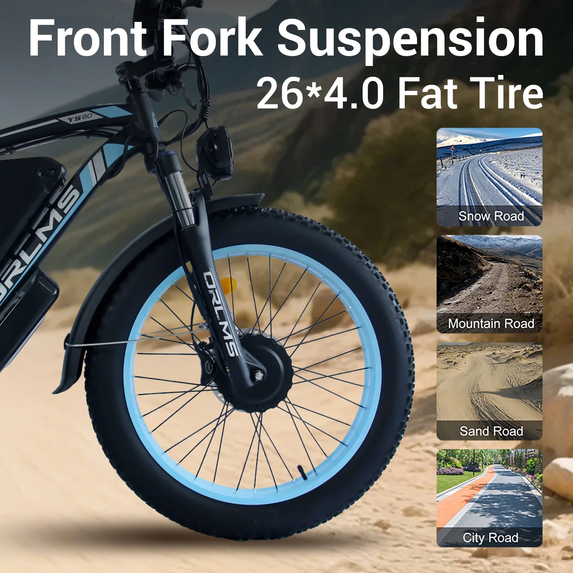 5000w Peak Dual Motor Electric Bike, 26" Fat Tire Shimano 21 Speed 45 MPH Commuter Mtb, 60V 25AH Front Suspension Ebike