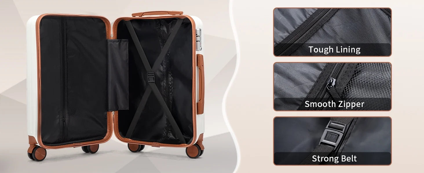 Zimtown Luggage 3 Piece Set Suitcase ABS Hardside Lightweight with TSA Lock Spinner Wheels, Beige