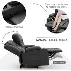 AECOJOY 3 Pieces Leather Recliner Sofa Set with Swivel Massage Chair, Black