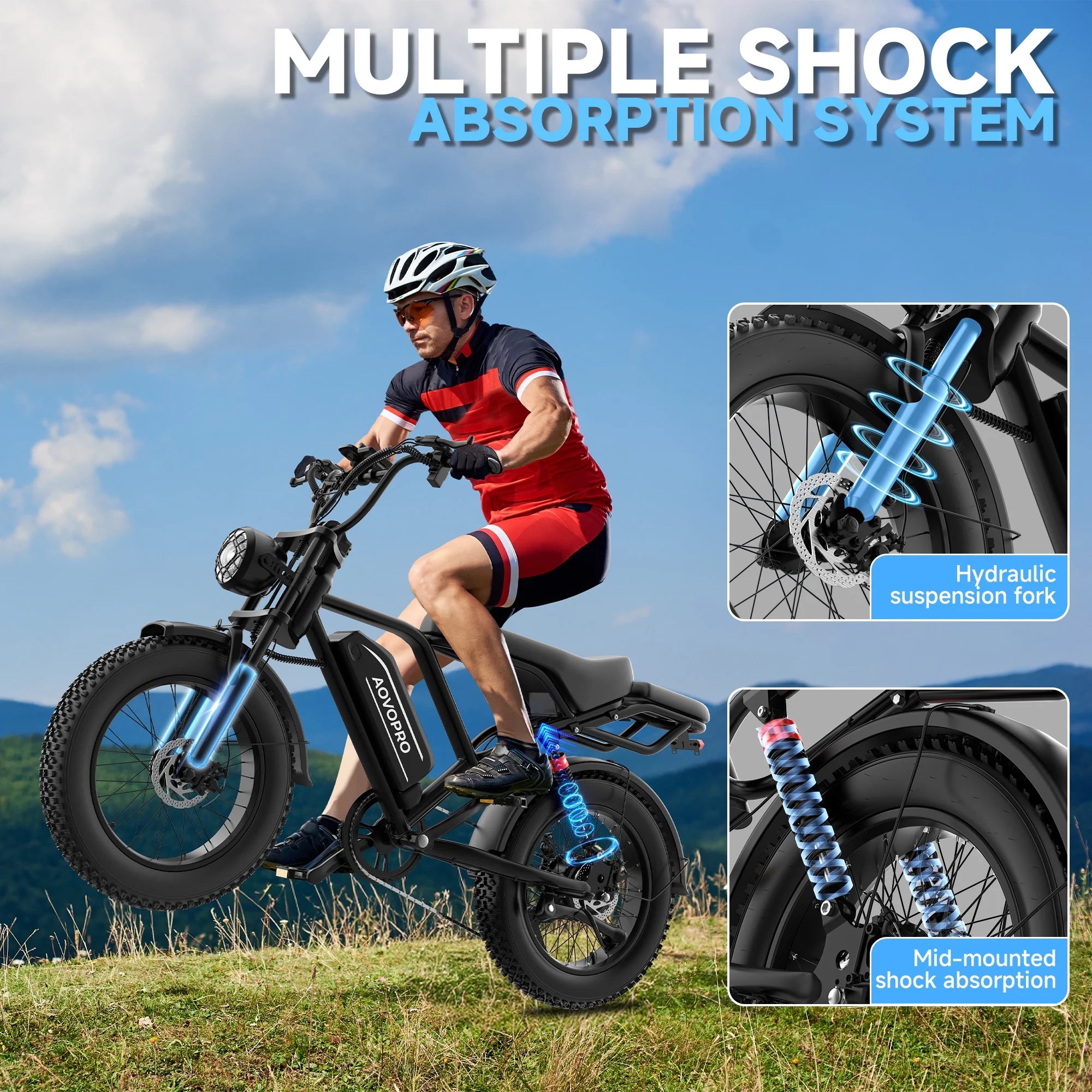 AOVOPRO AP20 Electric Bike for Adults 20 X 4.0 Fat Tire, 750W Off - Road E Bike, E - Mountain Bike 48V 15.6AH UL2849