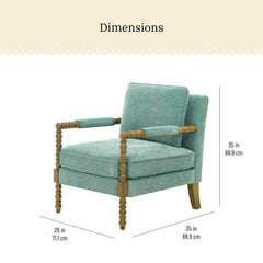 Pioneer Woman Harper Spindle Accent Chair, Jade Fabric Upholstery