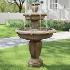 48�?h Outdoor Floor Water Fountain, 3 - Tiers Concrete Water Fountain with Submersible Electric Pump - Garden Cascading Waterfall for Yard Patio Lawn Home Decor