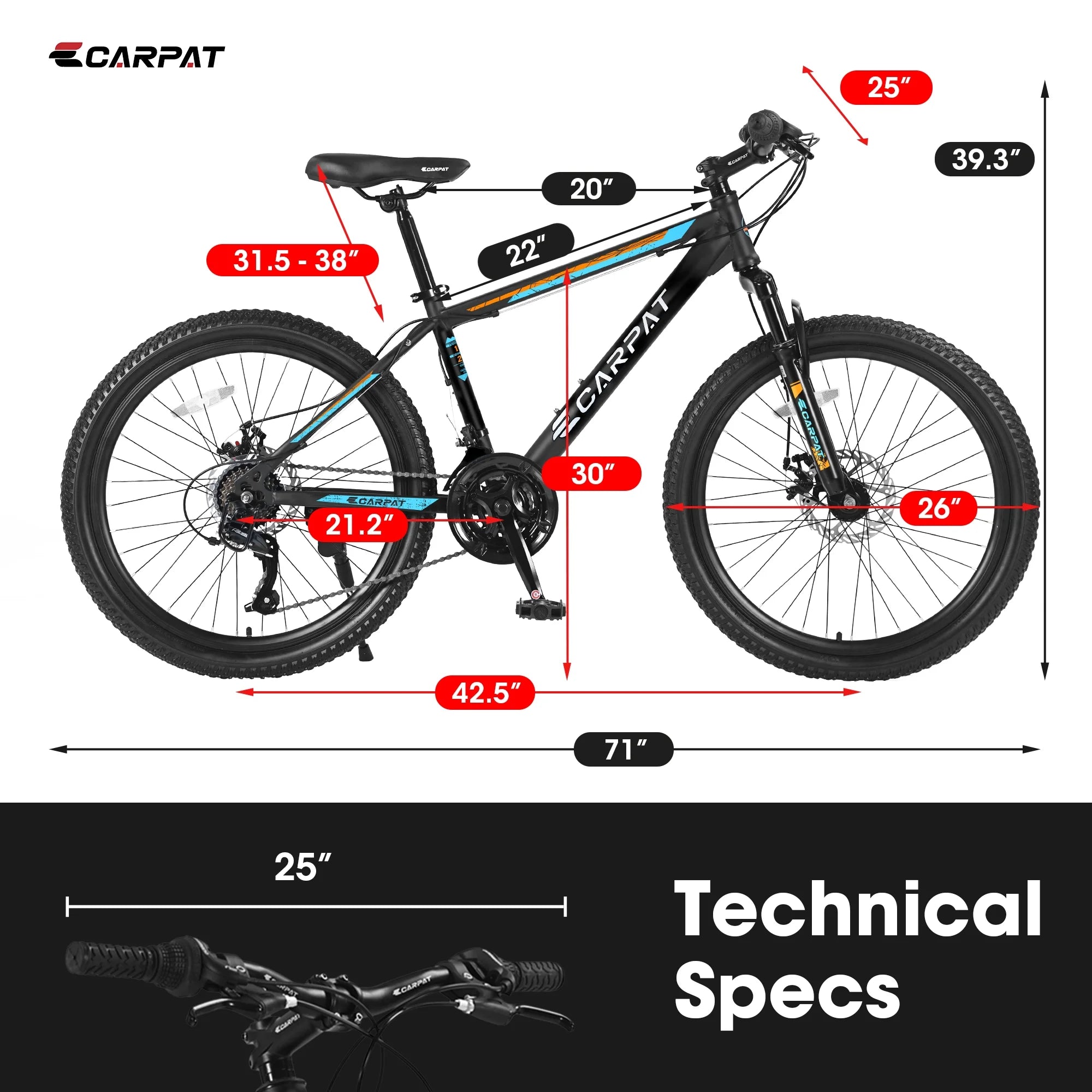 26 in Mountain Bike for Men, Adult Mountain Bike with Shimano 21 Speed & Disc Brakes, Black Orange