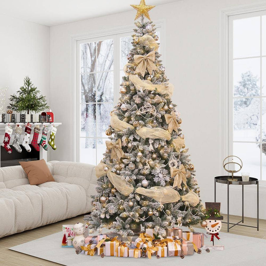 Maypex 5 ft. Green Lighted Flocked Spruce Artificial Christmas Tree